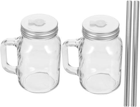 TOYANDONA 2 juegos Botellas de Vidrio para Jugo y Té con Pajita de Vasos de Grandes Transparentes con Tapa Reutilizables para Leche y Bebidas Frías