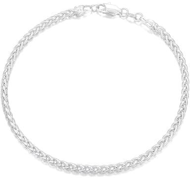 SLOONG 925 Silber Armbänder für Herren - 3MM Wheat Kette Silber Armband Herren Schmuck Geschenke für Männer Papa Freund Ehemann Sohn 22.8cm
