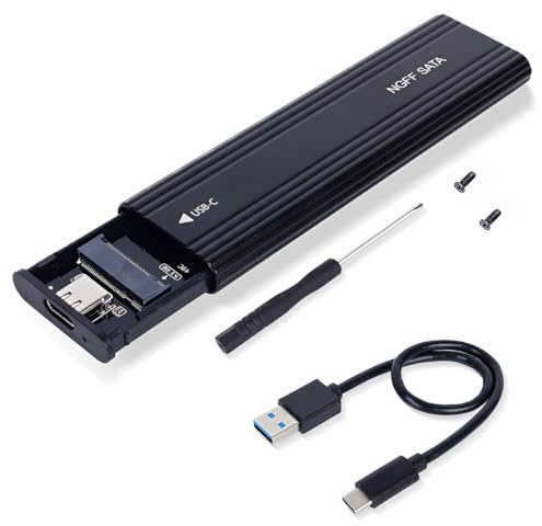 M.2 SATA SSD Gehäuse (NGFF) USB-C 6Gbps, externes SSD Case kompatibel mit M.2 B-Key & M+B-Key 2230/2242/2260/2280, Werkzeugfrei, Aluminium, inkl. USB-C-auf-A Kabel