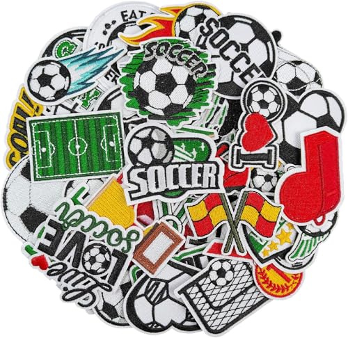AXEN Football Iron on Patches, Embroidered Iron on/Sew on Patches Football Themed Applique for Clothes, Hat, Backpack, Jeans, DIY Accessories, Pack of 36