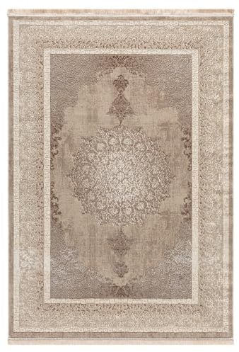 VIMODA Teppich Kurzflor Moderner Teppich mit Ornament-Muster – Pflegeleicht & Robust – Für Fußbodenheizung geeignet,Maße:240 x 340 cm;Farbe:Beige