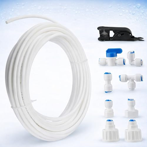 Kit de Frigo Tuyau D'alimentation en Eau Universel 15M,incluant pipe a eau (6,35mm) et accessoires pour systèmes d'osmose inverse, adapté pour réfrigérateurs, systèmes d'osmose inverse et aquarium