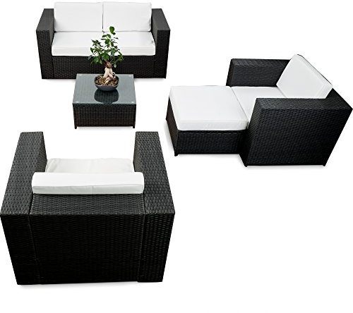 erweiterbares 15tlg. Lounge Sofa Sitzgruppe Polyrattan - schwarz - Gartenmöbel Sitzgruppe Garnitur Lounge Möbel XXL Set - inkl. Lounge Sofa + Sessel + Hocker + Tisch + Kissen