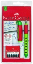 Faber-Castell Schreiblernfller fr Linksh„nder, Feder L, grn, inkl. Patronen auf Blisterkarte