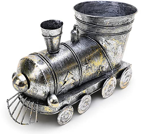 Christmas Concepts® 200mm (8'') Silver & Gold Metal Santa Train Garden Sculpture - Christmas Plant Pot - Indoor/Outdoor Garden Christmas Decoration
