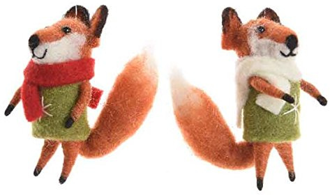Kaemingk Felt Foxes Christmas Decoration - set of 2 Hanging Tree Decorations
