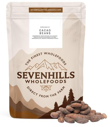 Sevenhills Wholefoods Fèves de cacao crues biologiques 1kg pour la fabrication de confiseries, de desserts, de boissons au chocolat chaud, à moudre en poudre