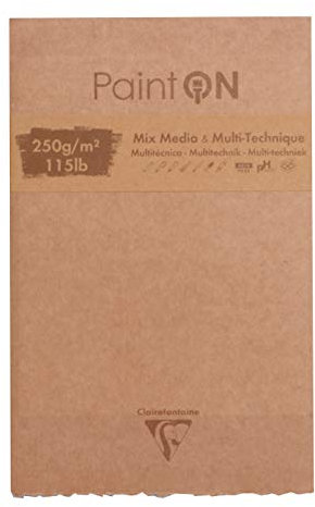 Clairefontaine - Ref 975174C - Paint'On Mix Media & Multi-Technique Pad (50 Sheets) - 13.9x21.5cm Size, 250gsm Paper, Acid Free - Suitable for Multiple Techniques
