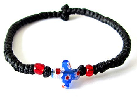 IconsGr Handgefertigtes christlich-orthodoxes Komboskoini Chotki Gebetsseil Armband schwarzes Muranoglas