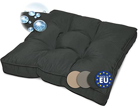 Beautissu Lounge Kissen Outdoor Sitzkissen 70x70x10 cm – Wetterfest Schmutzabweisend Polster Gartenmöbel Loungemöbel Rattan Möbel Sitzkissen Gartenstuhl Sitzpolster Graphitgrau