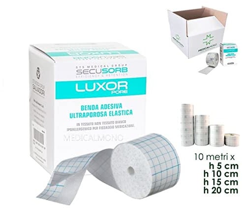 MEDICALMONO Cerotto Adesivo LUXOR Pore ultraporosa Elastica per Fissaggio Medicazioni in TNT - 10 MT x 5/10/15/20 CM (10x10)