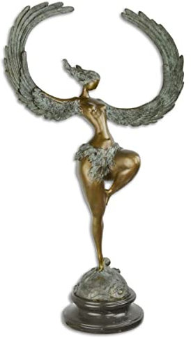 Casa Padrino Luxus Bronze Skulptur Frau mit Flügeln Bronze/Grau/Schwarz 49,7 x 23,8 x H. 90,4 cm - Bronzefigur mit Marmor Sockel