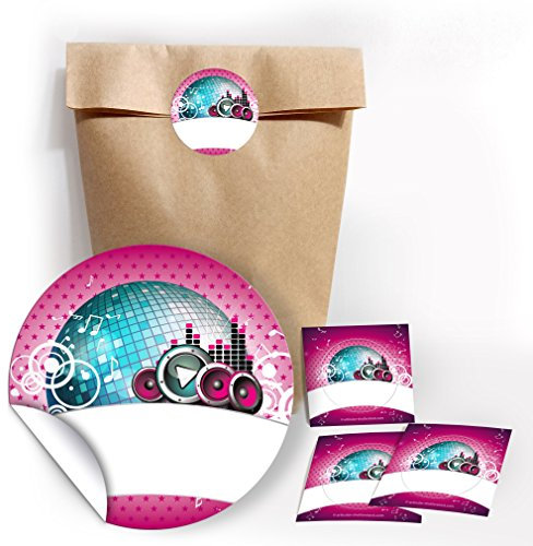 JuNa-Experten 8 Geschenktüten/Natur + 8 Aufkleber VIP Disco für Mitgebsel Gastgeschenk beim Kindergeburtstag Mädchen Jungen