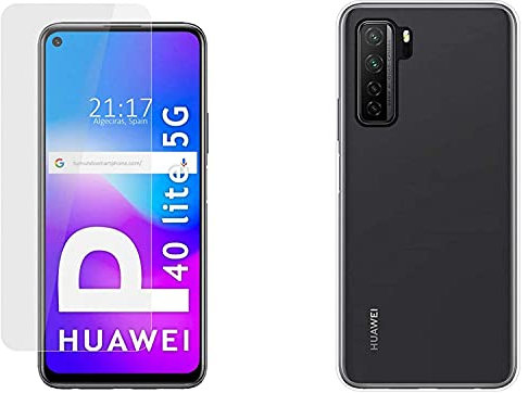 Pack 2 En 1 Funda Gel Transparente + Protector Cristal Templado para Huawei P40 Lite 5G