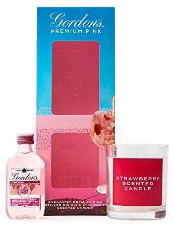 Gordon's Pink Gin and Scented Candle Gin Gifts | Gin Set Includes Gordon's Premium Pink Flavoured Gin 50ml and Strawberry Scented Candle in a Stylish Gift Box | Gin Gifts for Women,5cl
