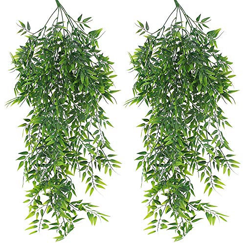 JPGhaha Wandbehang Künstliche Pflanzen 82cm Bambus Blatt 2 Stück Wandbehang aus Bambusgras Streifen Grün für Die Raumdekoration