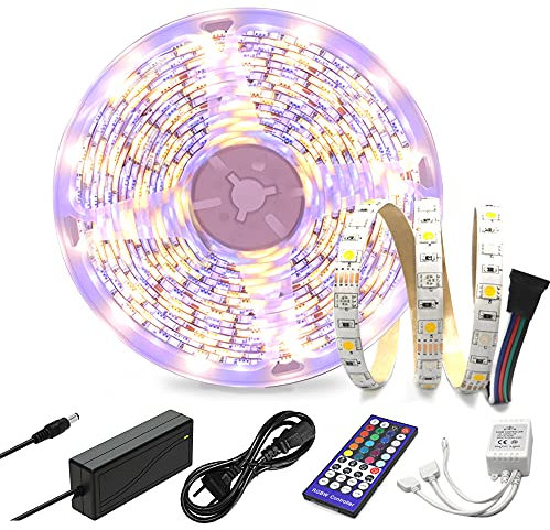Arotelicht 5M 12V Led strip RGBW wasserdicht LED Streifen dimmbar Farbwechsel LED Band 5050SMD RGB+warmweiß 300LEDs Lichterkette mit Controller Adapter für Zuhause, Zimmer, Party, Hochzeits