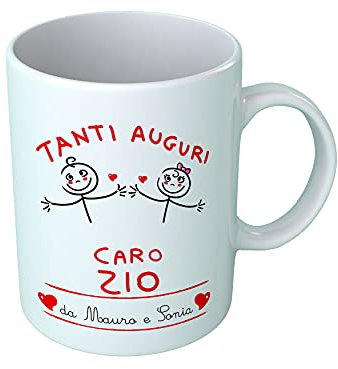 Overthetee Tazza con Nomi Personalizzati - Maschietto e Femminuccia - Tanti Auguri Caro Zio - Compleanno, Anniversario, Festa - Idee Regalo Zii