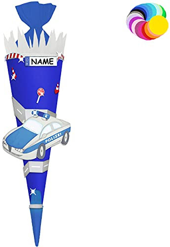 alles-meine.de GmbH Bastelset - Schultüte Farbe & Größe wählbar 70/85 / 100 cm - Polizei Auto - inkl. Name - Farbe frei wählbar - Bastelschultüte - Zuckertüte zum selber Ba..
