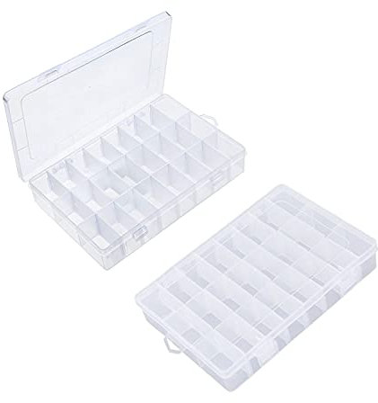 Amindz 2 Stücke 24 Fächer Aufbewahrungsboxen,Kunststoff Aufbewahrungsbox,Schmuckschatulle Einstellbar Fächer,Schmuckkasten für Kleinteile Perlen Ohrringe