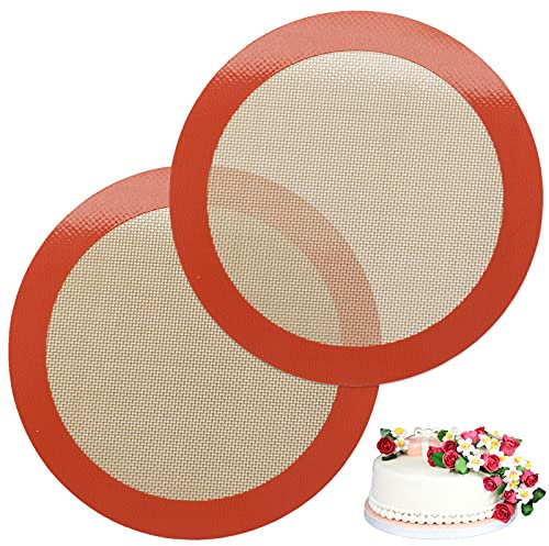 Silikon-Backmatten, 2 Stück, runde Silikonmatten für 22,9 cm große Kuchenform, antihaftbeschichtet, wiederverwendbar, für Backformen für Kuchen/Brot/Pizza/Macaron/Gebäck/Kekse/Brötchen/Kuchen