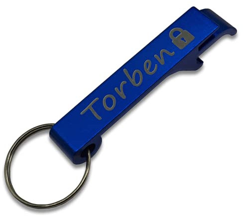 Flaschenöffner Schlüsselanhänger mit Name Wunschname personalisiert individuell farbig Gravur Blau