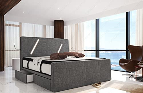 Sofa Dreams Boxspringbett Toulon in Strukturstoff Polsterbett mit Stauraum Hotelmatratze LED Licht 140x200 160x200 180x200 200x200 200x220 (200 x 200 cm, Grau-h5)