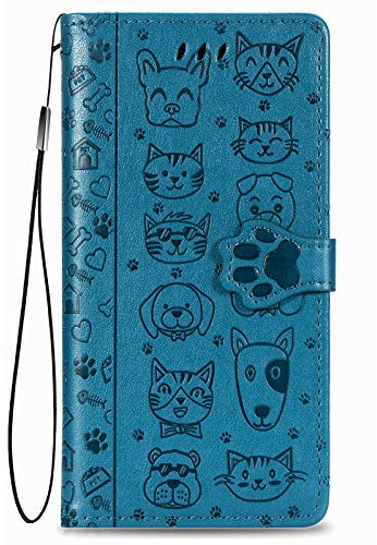 Fertuo Cover per Samsung Galaxy A53 5G, Custodia Portafoglio a Libro in Pelle Flip Cover con Porta Carte, Chiusura Magnetica [Disegni di Gatto Cane] Case Antiurto per Samsung Galaxy A53 5G, Blu
