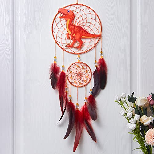 Beinou Traumfänger Kinder Dinosaurier Dreamcatcher Gross Federn Handgemachte Wandbehang Dekoration Dream Catcher Geschenk für Jungen Mädchen Kinderzimmer Schlafzimmer Deko