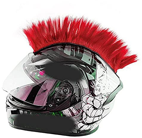 Altsuceser Helme Mohawk Perücke, Selbstklebende Mohawk Motorradhelme, Mohawk Synthetische Perücken für Fahrrad Ski Snowboard Helme, Wiederverwendbares Design Rot