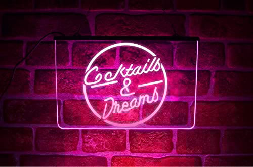 Cocktails & Dreams LED Neon Light Up Sign | USB Hanging Display For Home Bar or Pub
