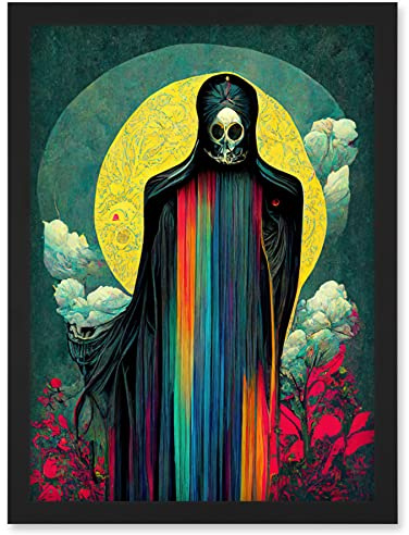 Doppelganger33 LTD Death Tarot Card Skull Full Moon Illustration Artwork Framed Wall Art Print A4