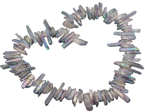 mookaitedecor 15 IN Titanium beschichtet Bergkristall Quarz Kristall Punkte, Strang Lose Kristall perlen Naturquarz Stein Sticks Spikes gebohrt für DIY Deko Schmuckherstellung, Transparentes Grün