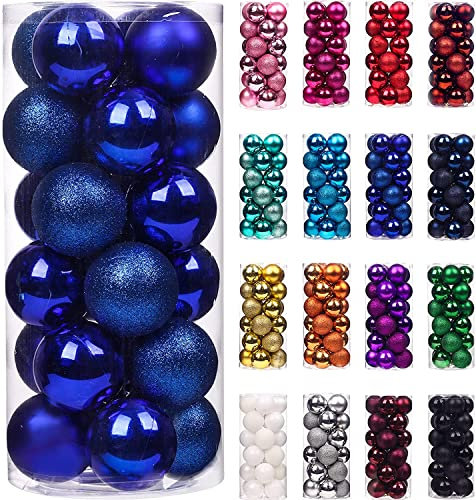 Treer 24 Stück Weihnachtskugeln Kunststoff Christbaumkugeln Set, Bruchsicher Mehrweg Christbaumschmuck zum Aufhängen, Matt Glänzend Glitzernd Weihnachtsbaum Kugeln Weihnachtsdeko (4cm,Navy blau)