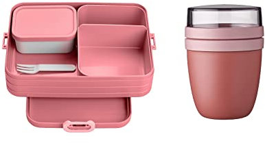 Mepal Brotdose Lunch to go Set - inkl. Lunchpot - Brotdose Large mit Bento Box - Lunchbox für kleine Snacks & Reste - Brotdose Erwachsene - Essenbox mit Fächern - Vivid mauve
