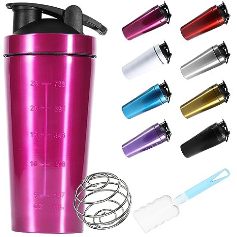 750 ml shaker proteine acier inoxydable, shaker sport, shaker proteine sans bpa, bouteille shaker rouge, Facile à nettoyer et durable,100% étanche, shaker acier avec tamis intégré et boule en spirale