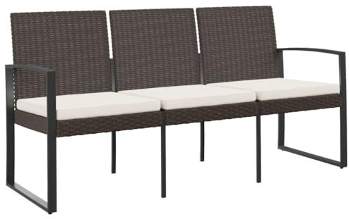 vidaXL Gartenbank 3-Sitzer mit Kissen Braun PP-Rattan