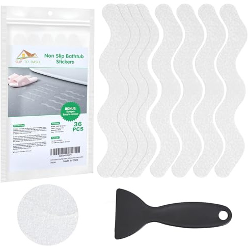 SLIP TO DASH 36 PCS Bathtub Non Slip Stickers, Anti Slip Shower Stickers, Shower Non Slip Stickers with Scraper for Bath Tub, Shower Floor, Stairs, Ladders
