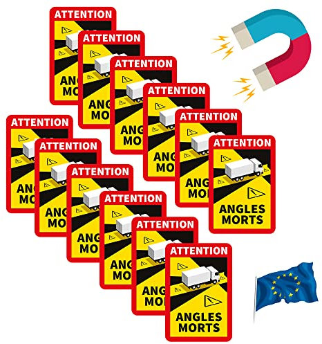Toter Winkel Aufkleber Frankreich - Angles Morts Magnet Wohnmobil und Bus - magnetschild auto 17 x 25 cm - Wohnmobil Aufkleber Warntafel - LKW Wohnmobil und Bus Magnetschilder Auto