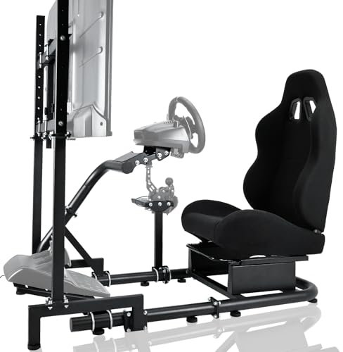 Minneer Racing Simulator Cockpit with Monitor Stand Gaming Seat(Black) Fit for Logitech Thrustmaster Fanatec G25 G29 G920 G923 Single Arm Round Tube Gaming Steering Wheel Mount Without Wheel Pedals