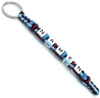 Schlüsselanhänger/Taschenbaumler mit Namen gestrickt geflochten  Für TRABZONSPOR Fan  Skyblau Boreauxrot/Unisex/Personalisiert / 1 Reihe
