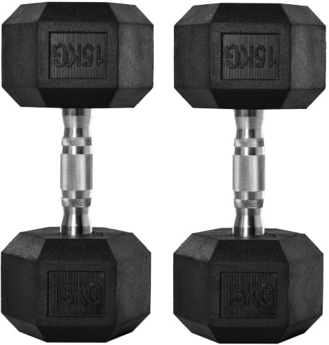 HOMCOM 2x15kg Rubber Hex Dumbbell Portable Hand Weights Workout Fitness | Home Gym, Hand Dumbbell