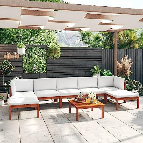 BAZZI 8-TLG Gartenlounge Set Lounge Moebel Ecklounge Lounge Sofa Balkon Garten Sitzgruppe Akazienholz(2xEckteil+4xMittelteil+Fußstütze+Tisch) Terrasse Holz Gartenmöbel Set Holz