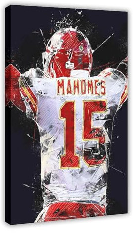 FMSKY Patrick Mahomes Sports 1 Leinwand-Poster, Schlafzimmer-Dekor, Sportlandschaft, Büro, Raumdekoration, Geschenk, Rahmen-Stil, 60 x 90 cm