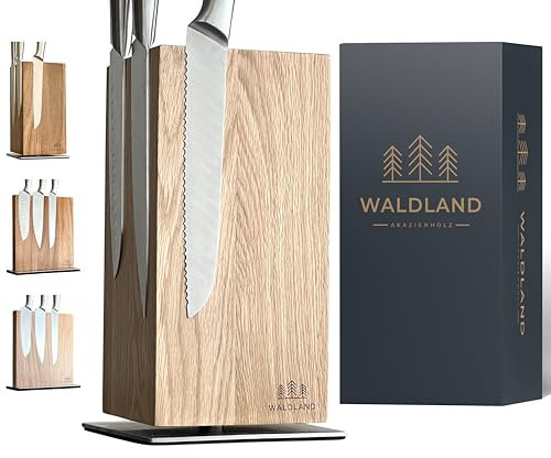 WALDLAND Premium Messerblock ohne Messer – Messerblock magnetisch und 360° drehbar aus edlem & robustem Eichenholz I Messerhalter magnetisch für Messer I Holzblock I Knife Holder Block (360°, Eiche)