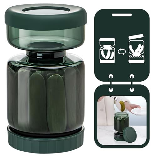 Luvan Pot à Cornichons en Verre,1L/34OZ Bocal Cornichon Retournable, Pot à Cornichon Sablier avec Couvercle Hermétique,Lave-vaisselle et Réfrigérateur Sécurisé