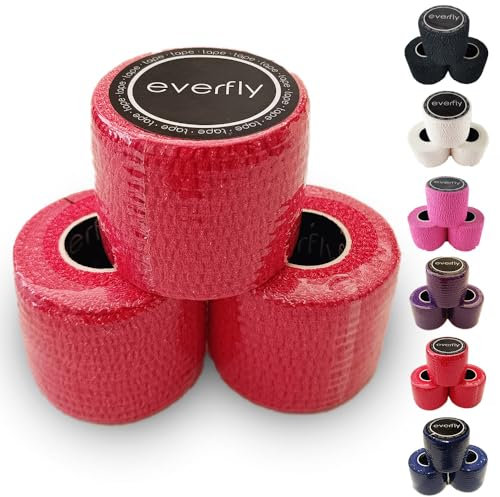 EVERFLY Tape Crossfit - 3 Rollen 5cm x 4,5m - Sportbandage - Hook Grip Daumen und Finger - Selbstklebender Verband - Flexibles Schutzband - Klebeband für Gewichte (3, Rot)