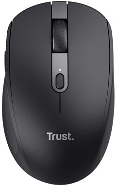 Trust Ozaa Ratón Inalámbrico Bluetooth + 2.4GHz, Mouse Silencioso Compacto Multidispositivo, 60% Plástico Reciclado, Ratón Bluetooth Recargable PC Portátil Windows Android Mac - Negro