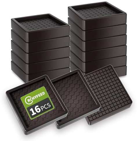 RCHYFEED Füße Protector Pad, 16 Stück Möbelgleiter 5cm, Antirutsch Pads für Möbelrollen, Ideal Anti-rutsch Gummi, Ideal für Fliesenböden, Antirutschpads für Möbel & Gegenstände(Braun Eckig)