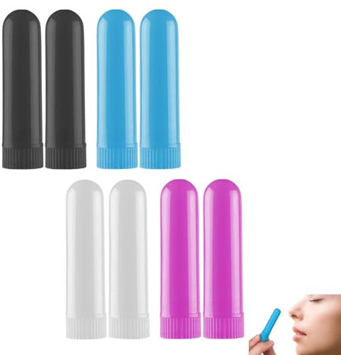 DHWEKU 8 Stück Riechstifte für ätherische öle,Gute Hygroskopizität Naseninhalator Stift Riechstäbchen mit Docht Nachfüllbarer Inhalator Stick (4 Farben)